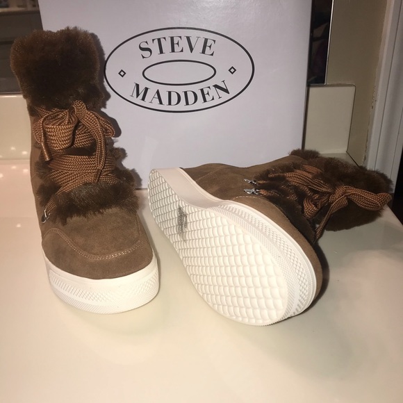 🆕 Steve Madden Wharton  Wedge Winter Laceup Boot 8.5 Chestnut - Picture 5 of 7